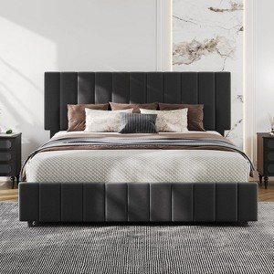 Bed Frame with 4 Storage Drawers, Adjustable Height Headboard, No Box Spring Needed - 1 of 4