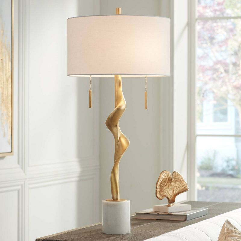 Possini Euro Design Montrose 31 3/4" Tall Sculpture Large Modern End Table Lamp Pull Chain Gold Finish Marble Living Room Nightstand House Office, 2 of 9