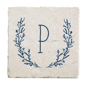Personalization Mall Farmhouse Floral Personalized Letter Tumbled Stone Coaster Set - 1 of 1