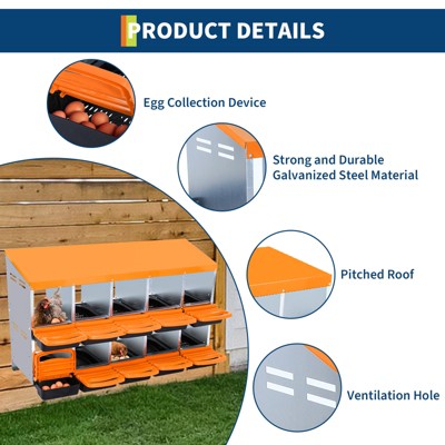 2-Tier Chicken Nesting Box, 8/10 Compartment Metal Nesting Box for Chickens,Waterproof Roof,Non-Slip Stable Base,Heavy Duty Hens Poultry Laying Boxes