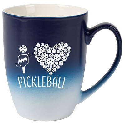 Elanze Designs I Heart Pickleball Two Toned Ombre Matte Navy Blue and White 12 ounce Ceramic Stoneware Coffee Cup Mug