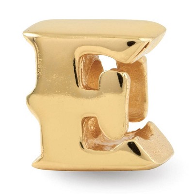Black Bow Jewelry Letter E Bead Charm in 14k Yellow Gold Plated Sterling Silver