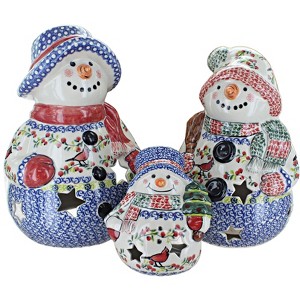 Blue Rose Polish Pottery 6400 Vena Snowman Luminary Set - 1 of 1