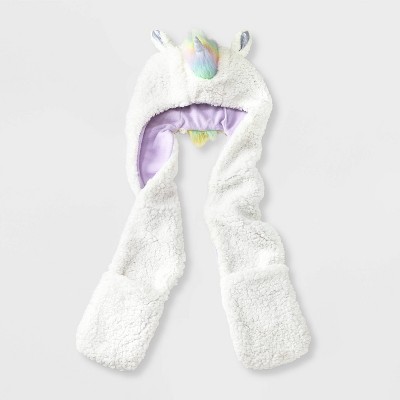 Girls' Unicorn Hooded Hat with Scarves - Cat & Jack™ Cream