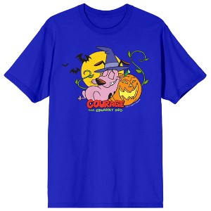 Courage the Cowardly Dog Halloween Pumpkin Adult Royal Blue Short Sleeve Tee - 1 of 2