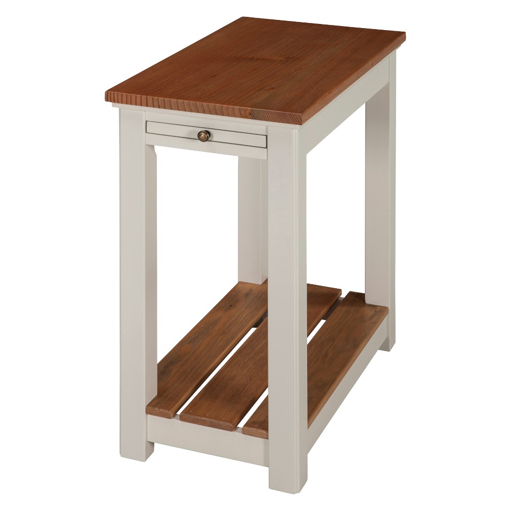 Photos - Coffee Table Savannah Chairside End Table with Pull Out Shelf Ivory with Natural Wood T