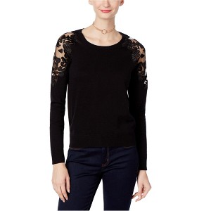 I.N.C International Concepts Womens Lace Trimmed Knit Sweater, Black, Small - 1 of 1