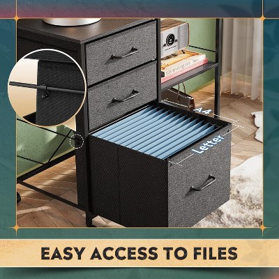 Black Mobile File Cabinet with Shelves and Drawers for Office Storage