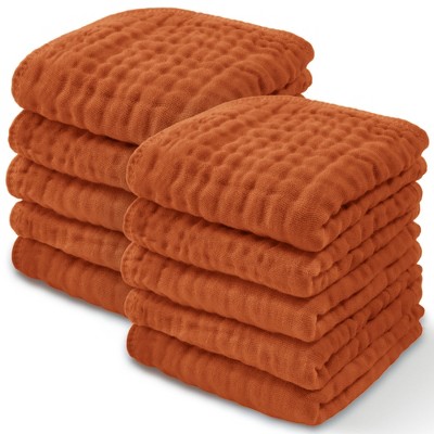 Image of Baby Washcloths Muslin Cotton, Large 10”x10” by Comfy Cubs (Garnet, Pack of 10)