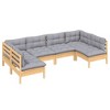 vidaXL Solid Pinewood Patio Lounge Set 6 Piece with Cushions - Brown and Gray - 3 of 4