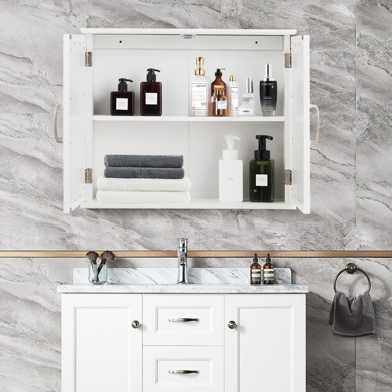 Tangkula 2-Tier Wall-Mounted Bathroom Storage Cabinet Wall Cabinet with 2 Mirror Doors, 3 of 7
