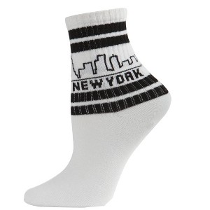 Memoi Women's New York Skyline Double Stripe Anklet Sock White 9-11 - 1 of 4