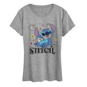 Women's - Disney - Stitch Sit Floral Short Sleeve Graphic T-Shirt - 1 of 4