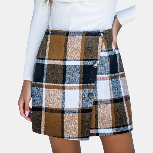 Women s Retro Brown Plaid Faux Wrap Mini Skirt Cupshe Target