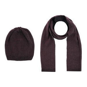 CTM Men's Ribbed Knit Mixed Wool Beanie and Scarf Set - 1 of 3