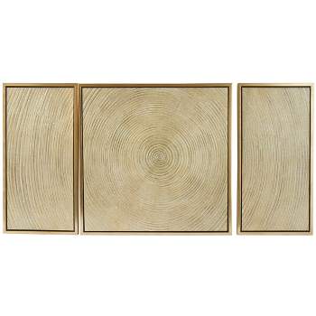 Set of 3 Canvas Starburst Ripple Framed Wall Arts with Gold Frames Gold - Olivia & May
