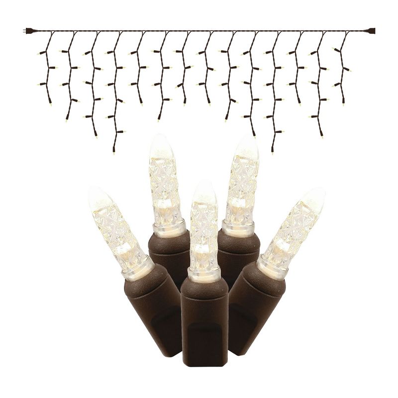Vickerman 70 Warm White Twinkle M5 LED Icicle Light on Brown Wire, 9' Christmas Light Strand., 1 of 3