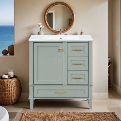 30" Bathroom Vanity , Modern Bathroom Cabinet with Sink Combo Set, Bathroom Storage Cabinet with a Soft Closing Door and 3 Drawers - Leovsnove