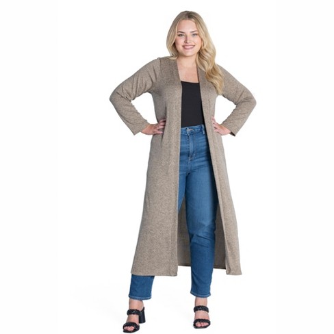 Womens Plus Size Long Duster Open Front Knit Cardigan : Target