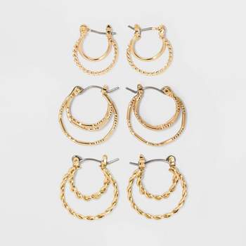 Click Top Faux Duo Hoop Earring Set 3pc - Wild Fable™ 