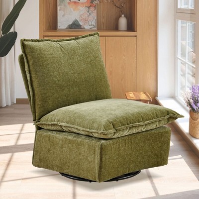 Okak Chenille 360 Degree Accent Swivel Chair with Removable Cushion Comfy Upholstered Single Sofa for Living Room Office Lounge