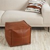 Saro Lifestyle Vintage Inspired Faux Leather Patchwork Pouf, 18"x18"x16", Brown - 4 of 4