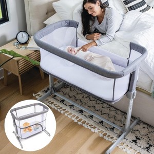 3 in 1 Bassinet, Bedside Sleeper, & Playpen, Easy Folding Portable Crib (Grey) - 1 of 4