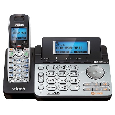 VTech DS6151 DECT 6.0 2-Line Expandable Cordless Phone with Answering System and Caller ID, Silver/Black