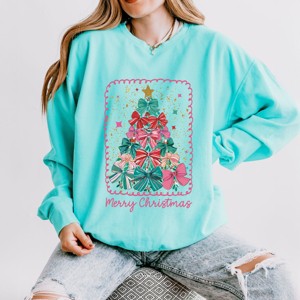 Merry Christmas Bow Tree - Women's Lightweight Garment Dyed Sweatshirt - 1 of 3