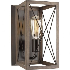 Progress Lighting Briarwood 1-Light Wall Sconce, Antique Bronze, X-Brace Design, Faux Wood Frame - 1 of 3