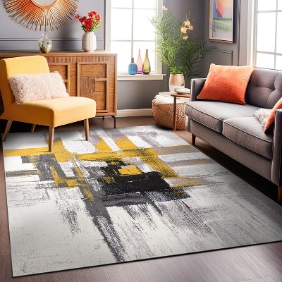 Contemporary Gold Abstract 7' 10" x 10' Synthetic Area Rug