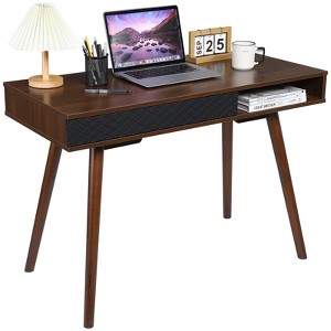 42 Inch Modern Simple Home Office Writing Desk, Mid Century Computer Desk with Drawer and Open Storage Cubby - 1 of 4
