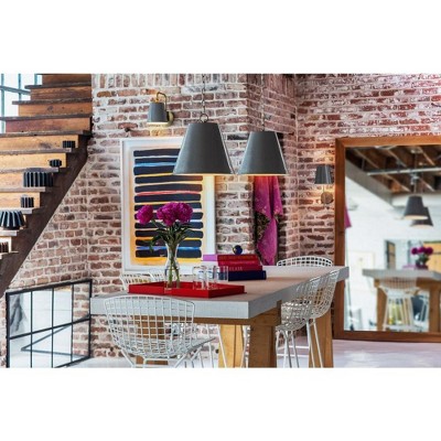 Blake French Gray Lacquered Brass LED Drum Pendant Light