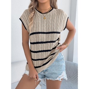 Womens Summer Spring Casual Cap Sleeve Sweater Vest Crewneck Short Sleeve Sweaters Trendy Knit Tops - 1 of 4