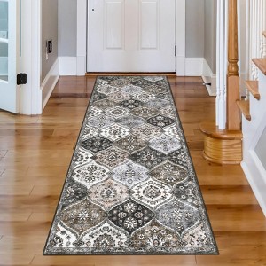 Machine Washable Moroccan Trellis Rug, Stain Resistant & Non-Slip, Vintage Floral Farmhouse Carpet for Dining Room, Bedroom - 1 of 4