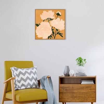 22" x 22" Peach and Green Botanical Canvas Print with Float Frame