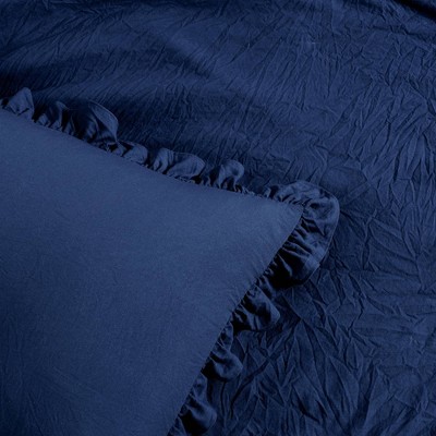 Navy Queen Ruffle Skirt Bedspread Set with Shams
