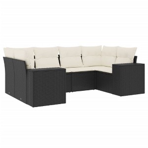 vidaXL 6 Piece Patio Sofa Set with Cushions - Black and Cream Poly Rattan - 1 of 4