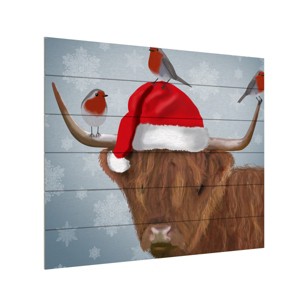 Trademark Fine Art -Fab Funky 'Highland Cow And Robins' Wood Slat Art - 1 of 4