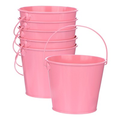 Unique Bargains Galvanized Pink Decorative Rustic Metal Bucket 4.7 x 4 Inch 6 Pcs