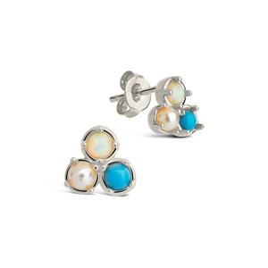 SHINE by Sterling Forever Bermuda Opal, Pearl, & Turquoise Triple Stud Earrings - 1 of 4