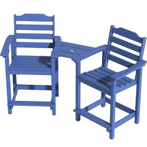 Decksplore 2-Pack HDPE Tall Back Chairs with Connecting Tray & Patio Footrest All-Weather Outdoor Use - 1 of 4