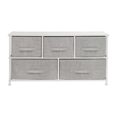 White Cast Iron Frame Vertical Storage Dresser with Light Gray Fabric Drawers