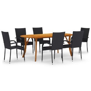 vidaXL 7-Piece Outdoor Dining Set, Black - Weather-Resistant PE Rattan Chairs and Solid Acacia Wood Table with Oil Finish. - 1 of 4