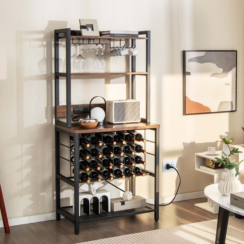 Costway Wine Bar Cabinet with 4 Tier Storage Shelves Glass Holders Bottle Racks Industrial, 2 of 10