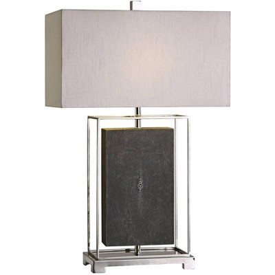 Uttermost Table Lamp 28 1/2" Tall Rubbed Gray Faux Shagreen Nickel Linen Fabric Shade for Living Room Bedroom House Bedside Home