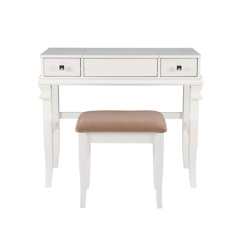 Adler Traditional Wood 2 Drawer Lift Top Mirror Vanity and Upholstered Stool White - Linon, 5 of 19