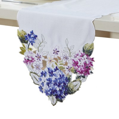 Spring Hydrangea Floral Cutwork Polyester Table Runner, 13" x 70", Multicolor