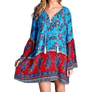 Women's Paisley Bell Sleeve Dress - Velzera - 1 of 4