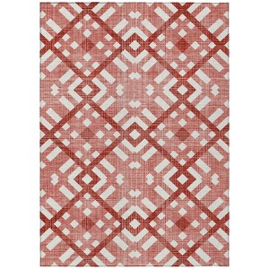 Red And Ivory Geometric Washable Indoor Outdoor Area Rug - 1 of 4